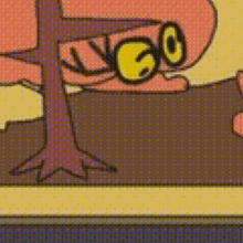 a cartoon drawing of a cat wearing glasses and a tree in the background
