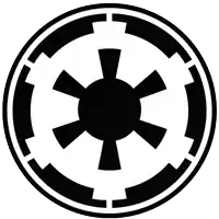a black and white circular symbol with a star in the center