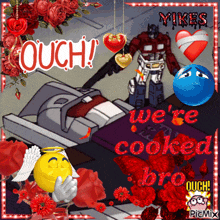 a picture of a robot in a bed with the words we 're cooked bro on it