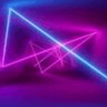 a purple and blue neon background with a triangle and lines .