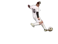 a soccer player with the number 36 on his jersey is kicking a soccer ball