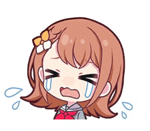 a cartoon girl is crying with her eyes closed and tears running down her face .