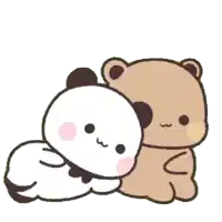 a panda bear and a brown bear are laying next to each other on a white background .