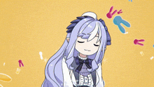 a cartoon girl with purple hair and a bow on her head