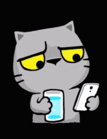 a cartoon cat is drinking water from a glass