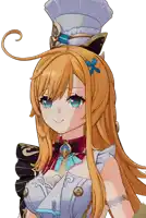 a girl with long hair and blue eyes is wearing a white hat