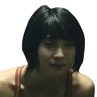 a close up of a woman 's face with short hair
