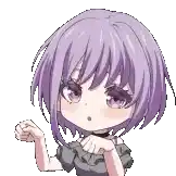 a little girl with purple hair and a choker is making a face .
