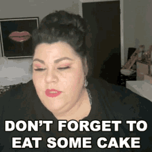 Dont Forget To Eat Some Cake Cameo GIF - Dont Forget To Eat Some Cake Cameo Treat Yourself To Cake GIFs