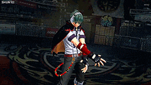 a video game character with headphones and a snake around his neck