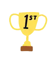 a cartoon drawing of a trophy with the number 1st written on it