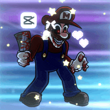 a cartoon drawing of mario holding a bloody axe
