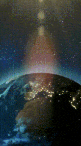 a view of the earth from space with the sun shining through the clouds