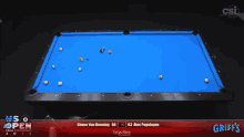 a pool table with a scoreboard that says griffs on it