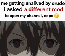 a meme about getting unalive by crude asking a different mod to open his channel