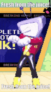 a pixel art of a person with the words fresh from the juice