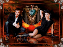 a picture of a man and a woman with the words bonne soiree written on the bottom