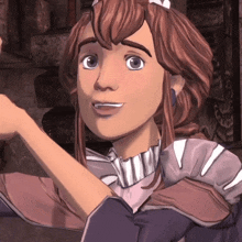a close up of a cartoon character 's face with a smile on her face
