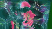 a colorful painting of a person 's face with a pink flower in the middle .