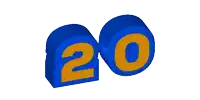 the number 20 is shown in blue and orange