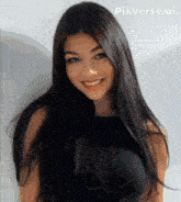 a woman with long black hair is smiling and pixverse.ai is displayed in the corner
