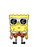 a pixel art of spongebob wearing sunglasses on a white background