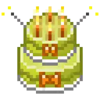 a pixel art drawing of a birthday cake with candles