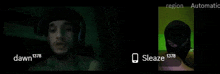 a man wearing headphones next to a man wearing a balaclava