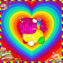 a picture of skittles in a heart shaped rainbow background