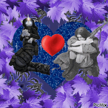 a picture of two soldiers with purple leaves and a red heart with picmix written on the bottom