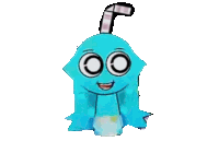 a blue cartoon character with big eyes and a diaper on a white background
