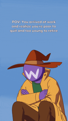a cartoon of a man with a w on his face