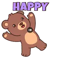 a brown teddy bear with the word happy written on it
