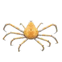 a pixelated image of a crab with long claws on a white background