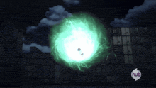a picture of a green light with a hub logo on the bottom right
