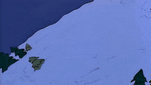 a cartoon drawing of a log cabin on a snowy hillside