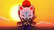 a cartoon of a person wearing a cat mask