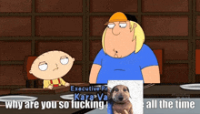 a cartoon character says why are you so fucking all the time in front of a picture of a dachshund