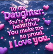 a poster that says to my daughter you 're strong beautiful you make me so proud and i love you