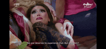 a woman laying on a couch with a caption that says " no one deserves to experience that but why did i "
