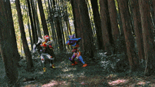 a painting of a person in a forest with a red and purple circle