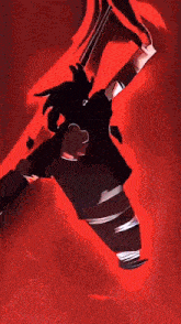 a cartoon character is flying through the air with a red background behind him .