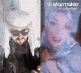 a man dressed as a sheikh next to a woman dressed as a hijabi