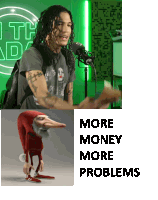 a picture of a man talking into a microphone next to a picture of a cartoon character with a long nose