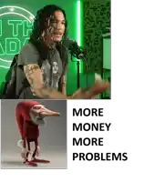 a picture of a man talking into a microphone next to a picture of a cartoon character with a long nose