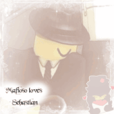 a poster that says mafioso loves sebastian with a picture of a man in a suit