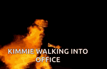 Burning Man Kimmie Walking Into Office GIF - Burning Man Kimmie Walking Into Office On Fire GIFs