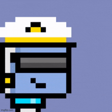 a pixel art drawing of a police officer wearing sunglasses and a hat .