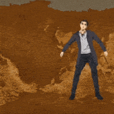 a man standing on a map with the name eren jeager