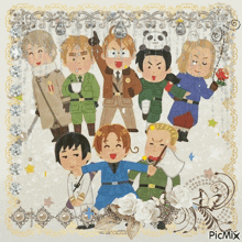 a picture of a group of cartoon characters with the word picmix on the bottom